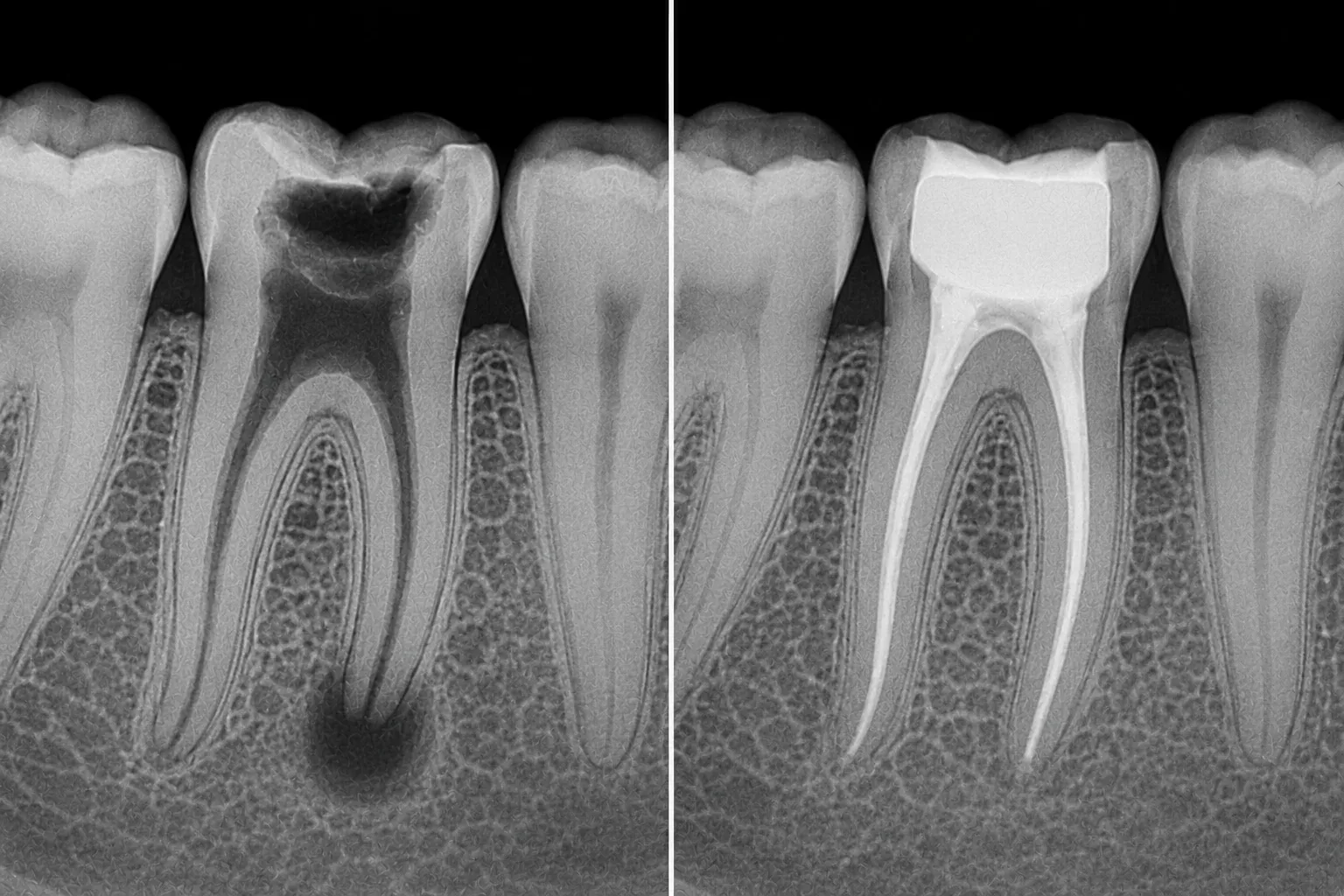Root canal treatment results at WhiteLine Dental Clinic Al Rigga